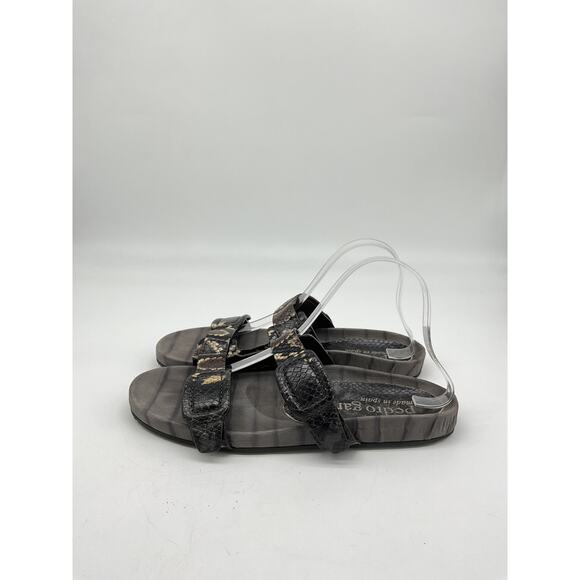 Pedro Garcia 'Arielle' Brown Leather Buckle Snake & Croc Embossed Buckle Slide - Picture 3 of 5